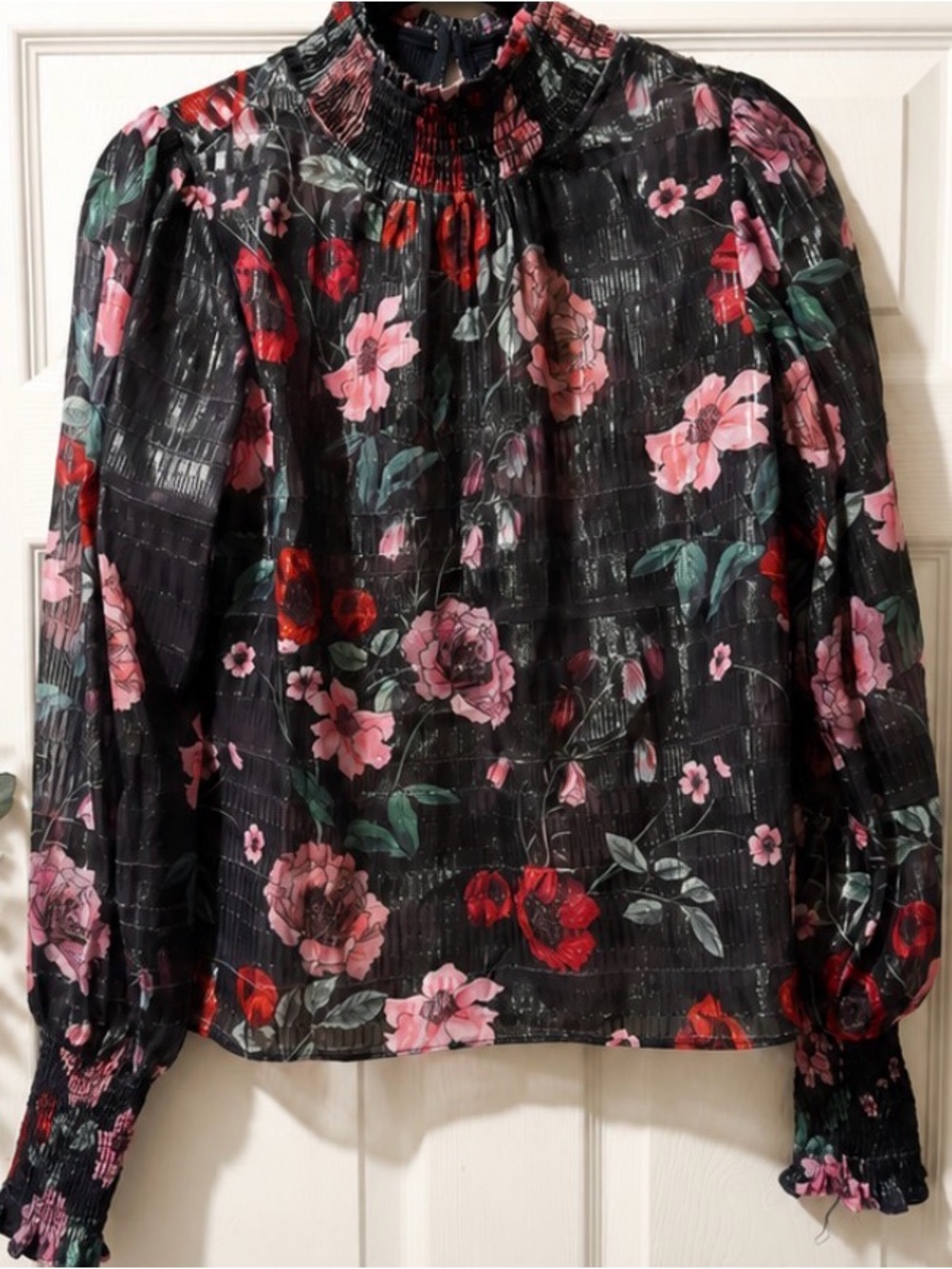 Tularosa Floral Smocked Blouse | Size Small | Romantic Puff Sleeve Top